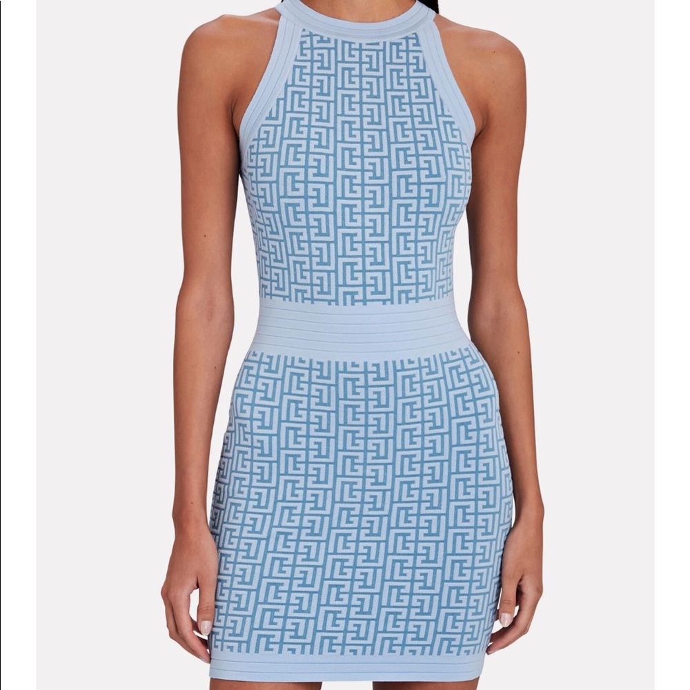 💋NWT balmain monogram knit mini dress in blue - Picture 1 of 10